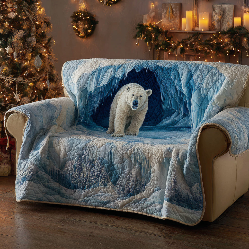 Ice Cave Bear Quilted Sofa Cover Natural Room Decor Bear Lover Gift Ideas - Tradiviet