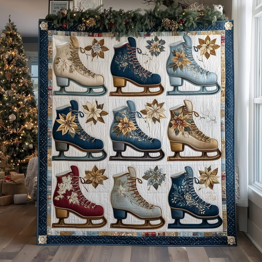 Ice Skates Quilted Blanket Beautiful Xmas Gift For People Who Love Ice Skating - Tradiviet