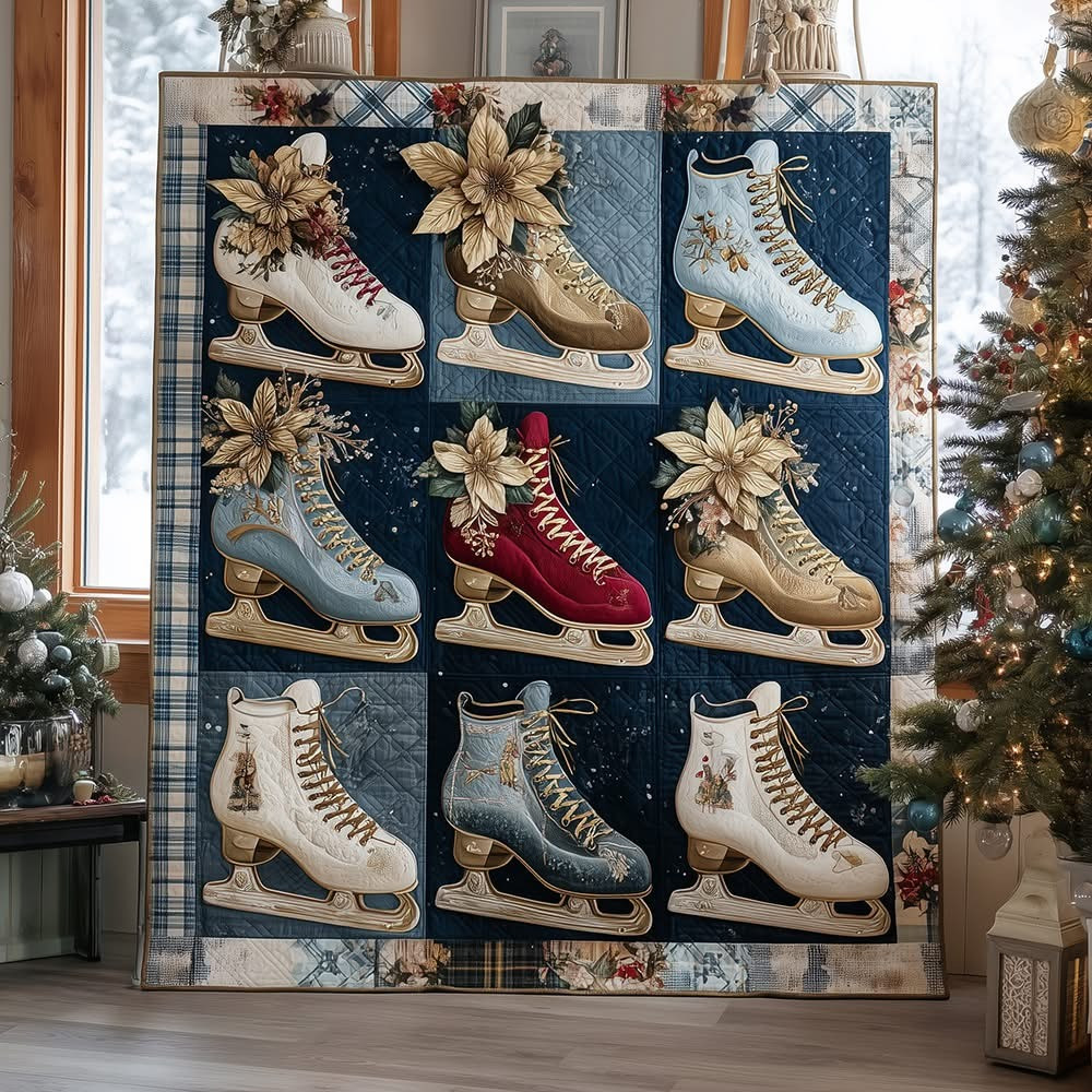 Ice Skates Quilted Blanket Christmas Ideas Items For Ice Skating Lovers Gift - Tradiviet