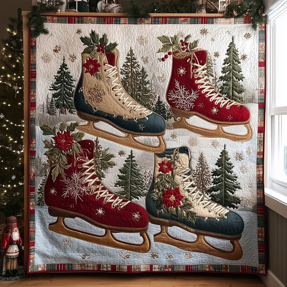 Ice Skates Quilted Blanket Christmas Merch Ideas For People Who Love Ice Skating - Tradiviet