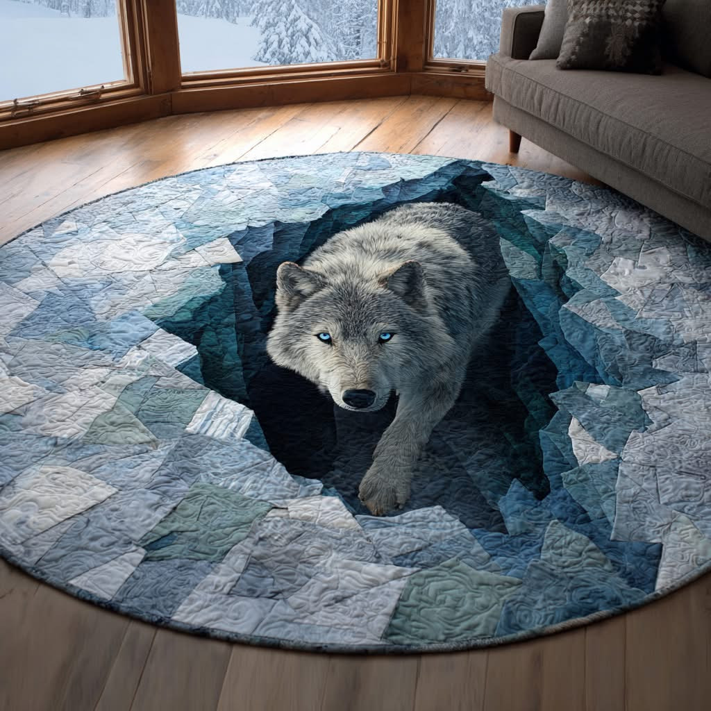 Ice Wolf Quilted Round Mat Spirit Animal Circle Mat Christmas Gift For Wolf Lovers - Tradiviet