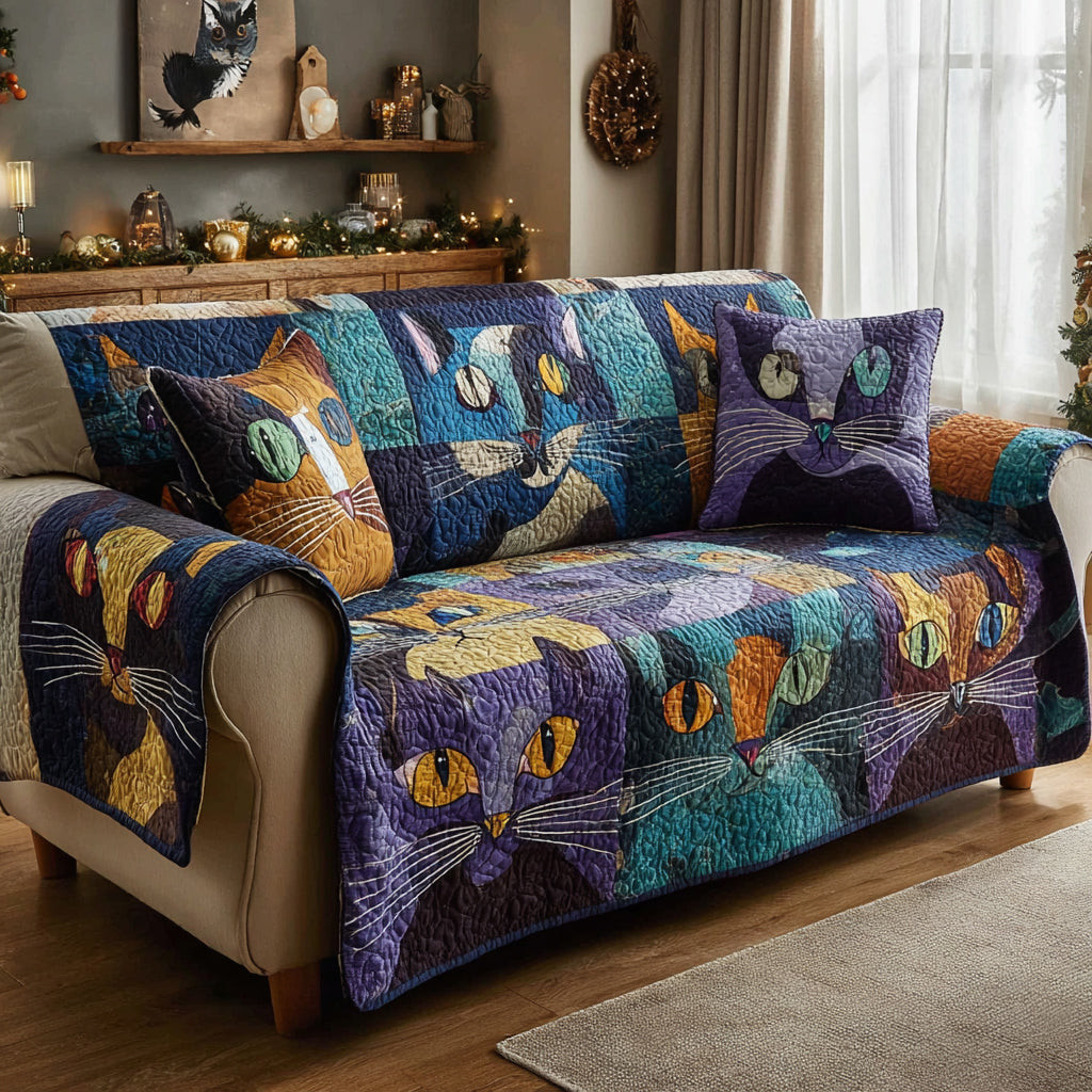 Indigo Cat Abstract Quilted Sofa Cover Sofa Saver Covers Gift Ideas For Cat Owners - Tradiviet
