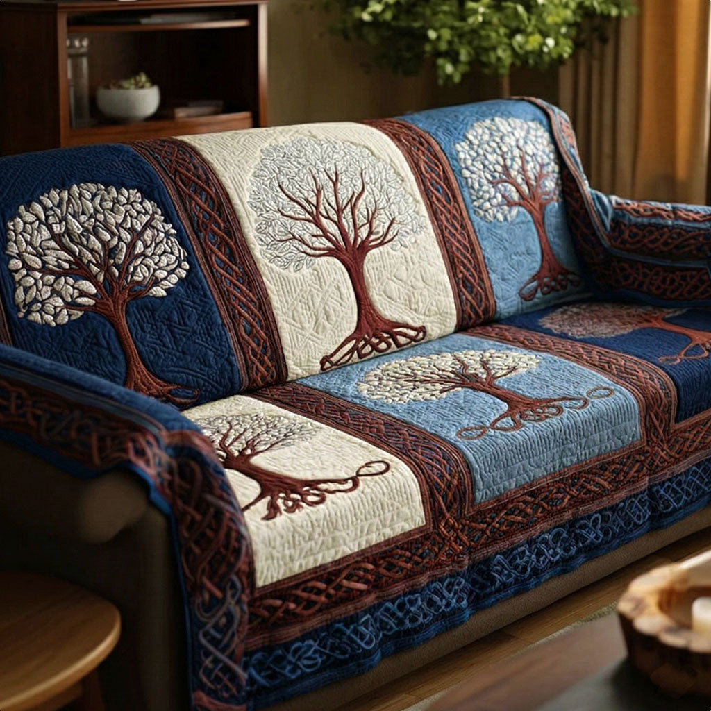 Indigo Nature Roots Quilted Sofa Cover Living Room Sofa Covers Tree Of Life Gifts For Grangarents - Tradiviet
