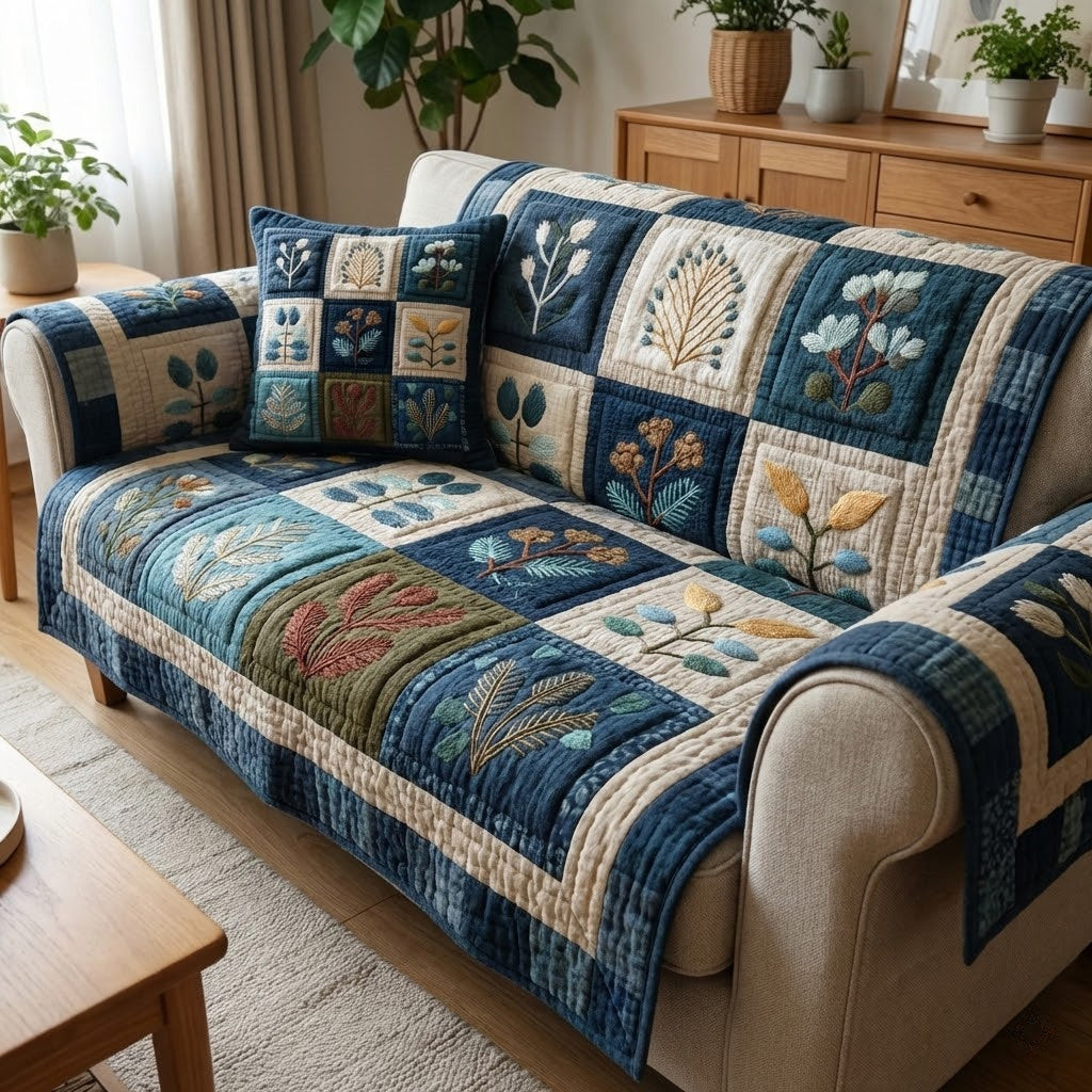 Indigo Sprigs Quilted Sofa Cover Best Sofa Covers Sunflower Gifts For Friends - Tradiviet