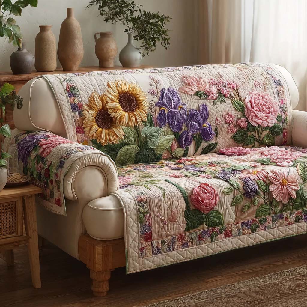 Infinite Flower Horizon Quilted Sofa Cover Rustic Room Decor Unique Home Decor Gifts - Tradiviet