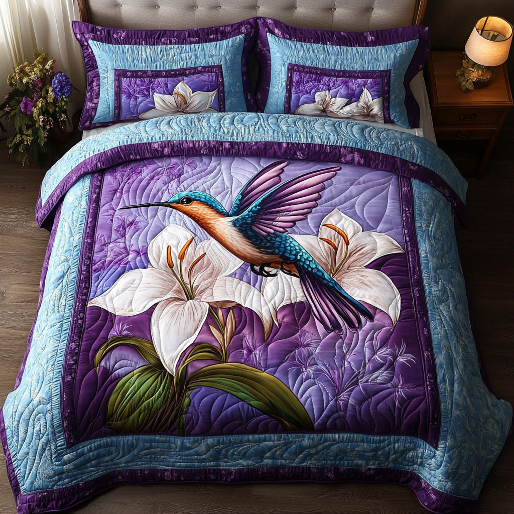 Iridescent Hummingbird Quilted Bedding Set Iridescent Hummingbird Artistry Gift For Nature - Tradiviet