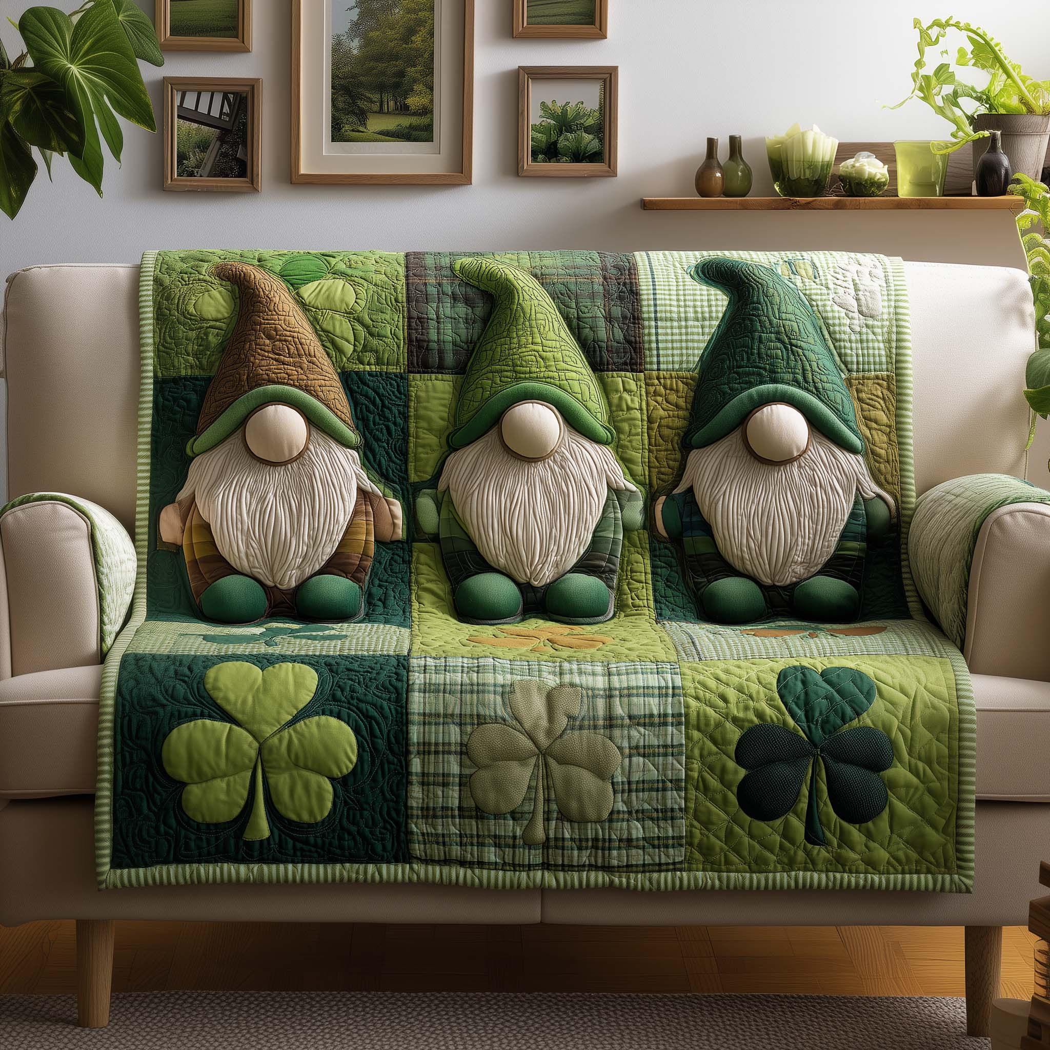 Irish Clover Quilted Sofa Cover Irish Home Couch Cover Gifts For Room Decor - Tradiviet