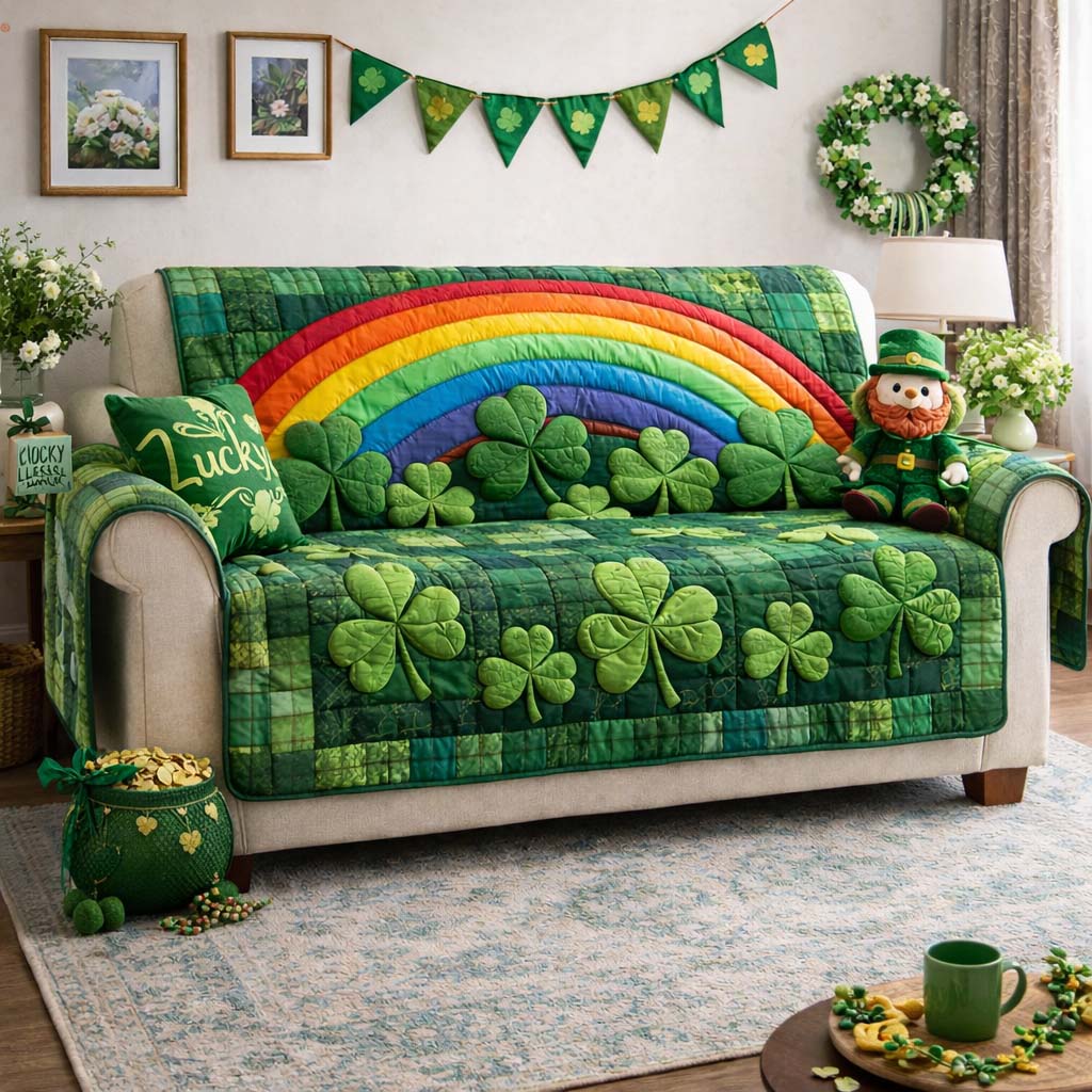 Irish Clover Quilted Sofa Cover Irish Home Couch Cover Room Decor Gift Ideas - Tradiviet