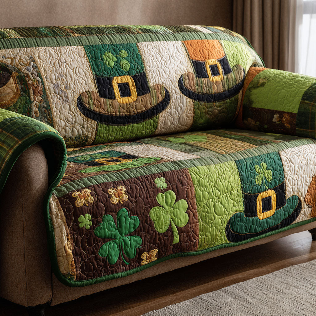Irish Green Quilted Sofa Cover Rustic Room Decor Room Decor Gift Ideas - Tradiviet