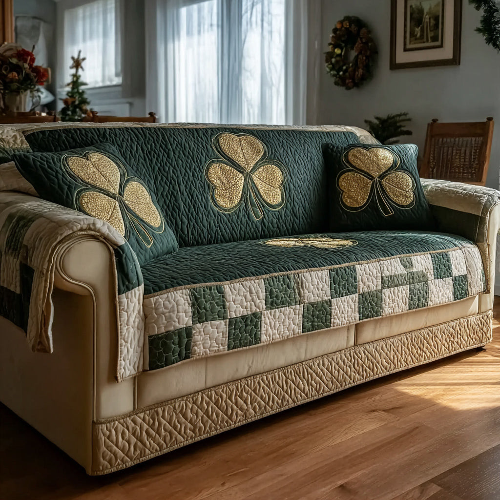 Irish Meadow Breeze Quilted Sofa Cover Best Couch Slipcovers St Patricks Gift - Tradiviet