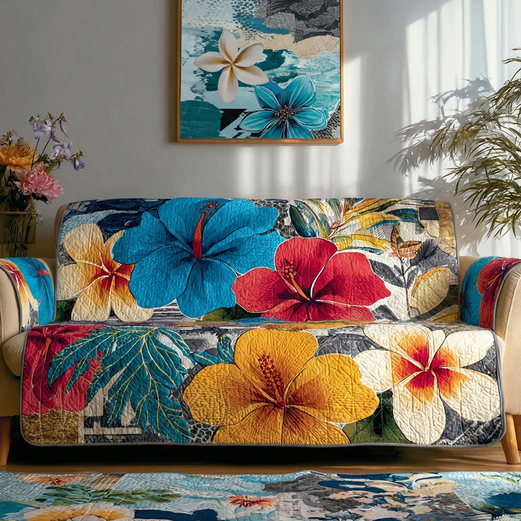Island Bloom Quilted Sofa Cover Neutral Home Room Decor Home Lover Gift Ideas - Tradiviet