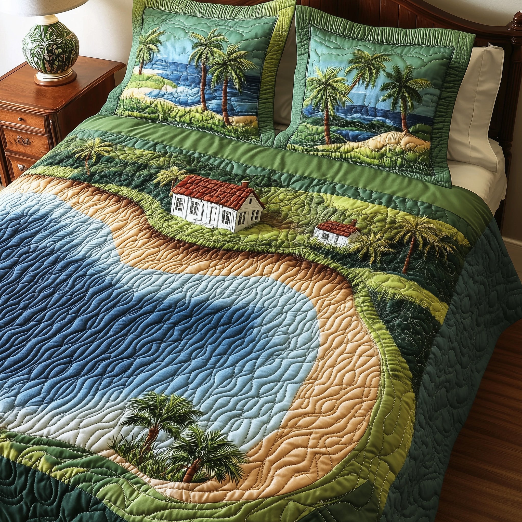 Island Dream Quilted Bedding Set Island Dream Sunset Gift For Island - Tradiviet