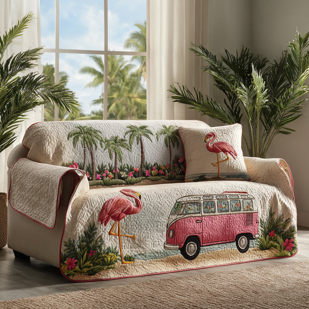 Island Flamingo Quilted Sofa Cover Furniture Covers For Sofas Flamingo Christmas Gifts - Tradiviet