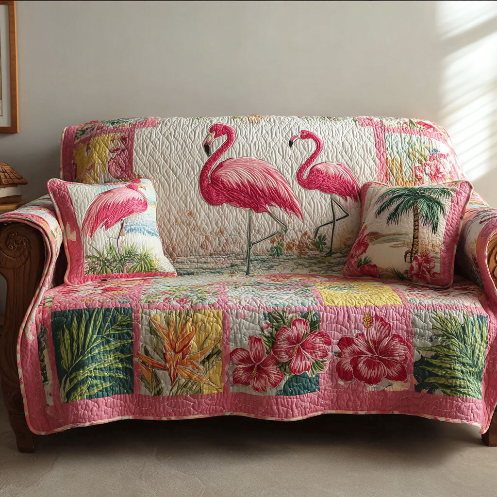 Island Flamingo Quilted Sofa Cover Sofa Covers For Sale Best Father's Day Gifts For Husband - Tradiviet