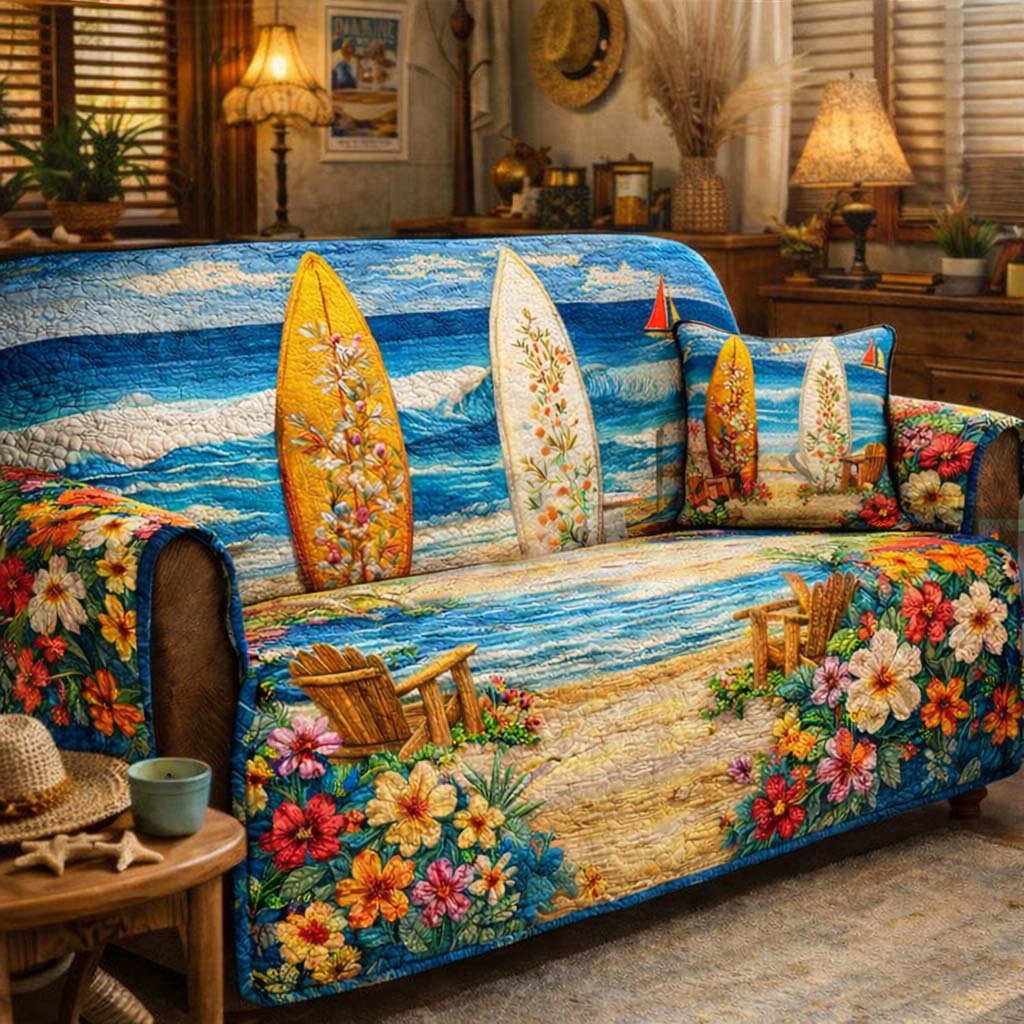Island Serenity Coast Quilted Sofa Cover Coastal Home Couch Cover Gift For New Home - Tradiviet