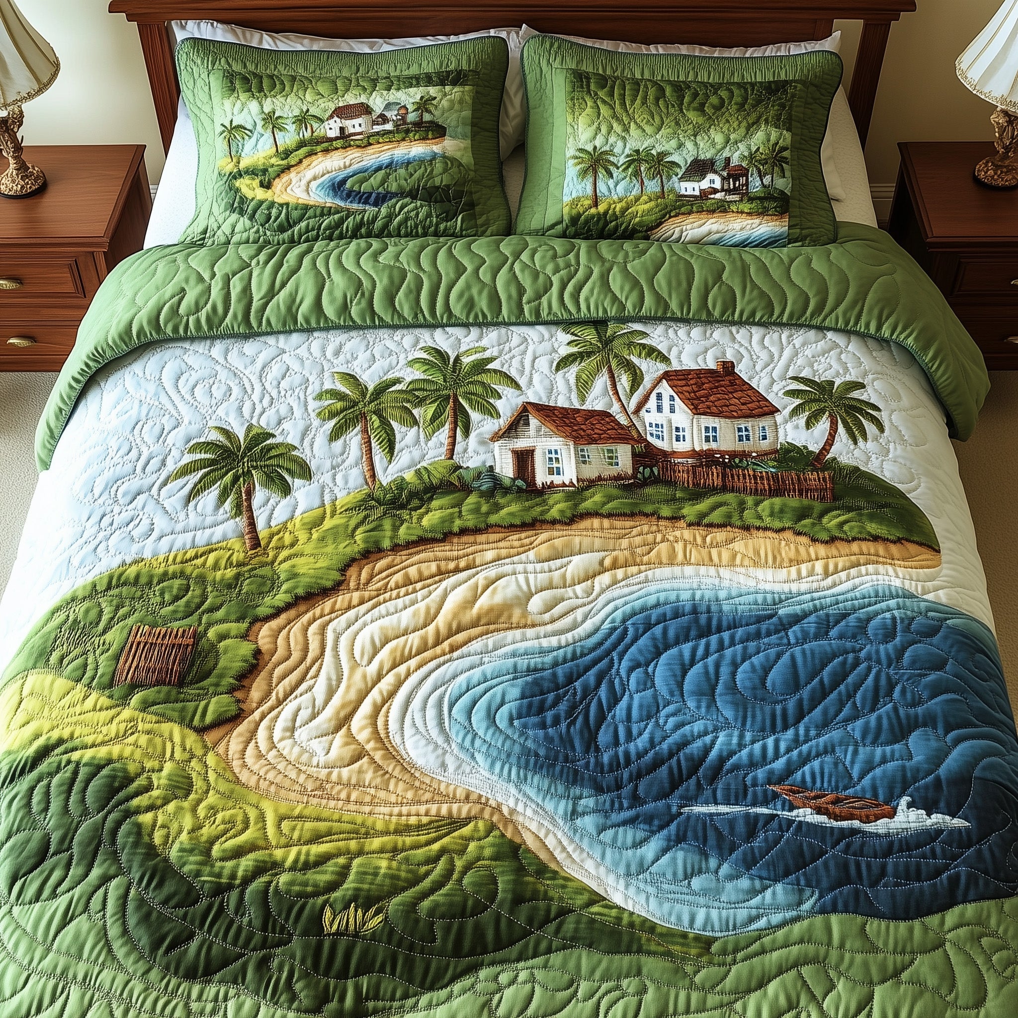 Island Serenity Quilted Bedding Set Island Serenity Lake Gift For Island Serenity - Tradiviet