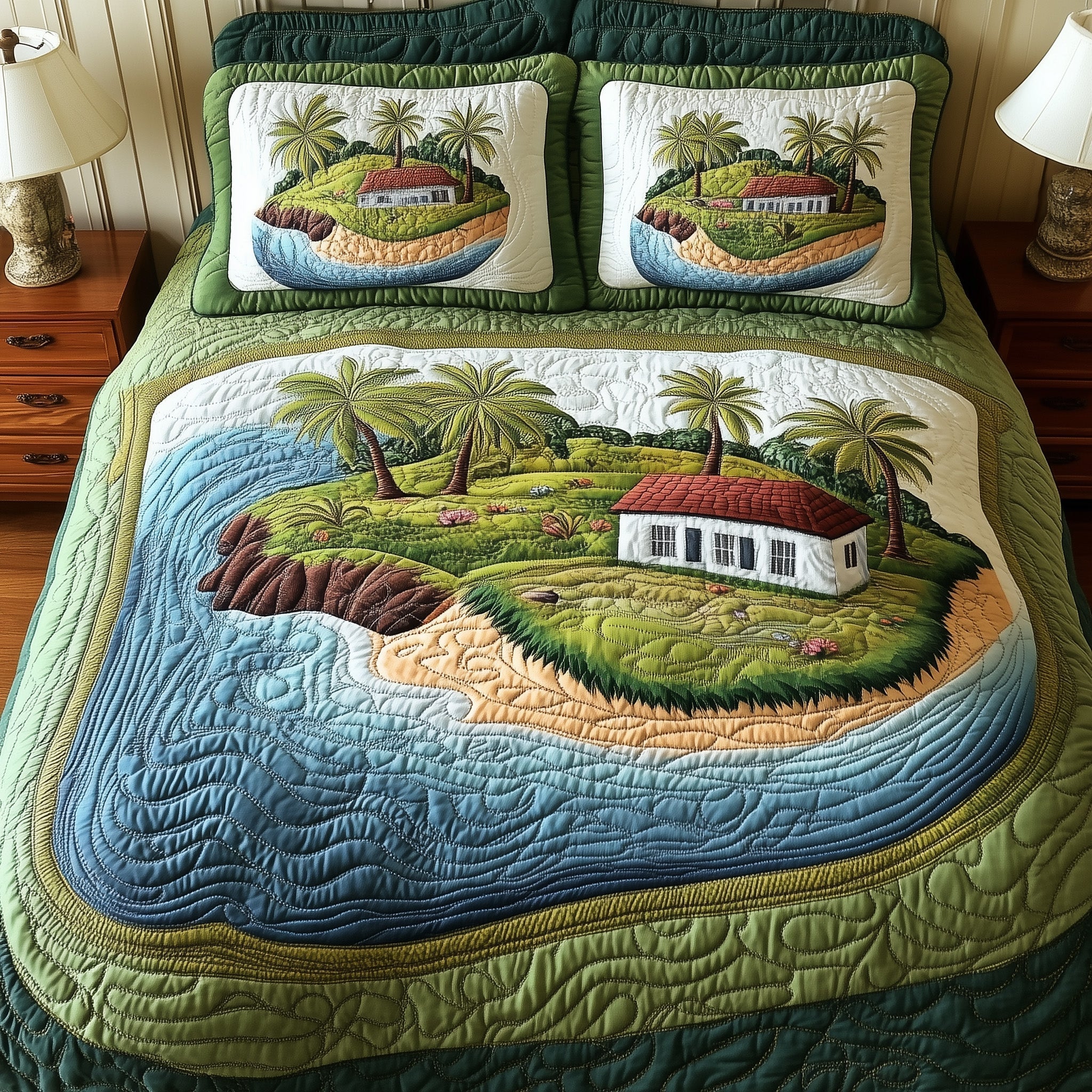 Island Serenity Quilted Bedding Set Island Serenity Touch Gift For Serenity Family - Tradiviet