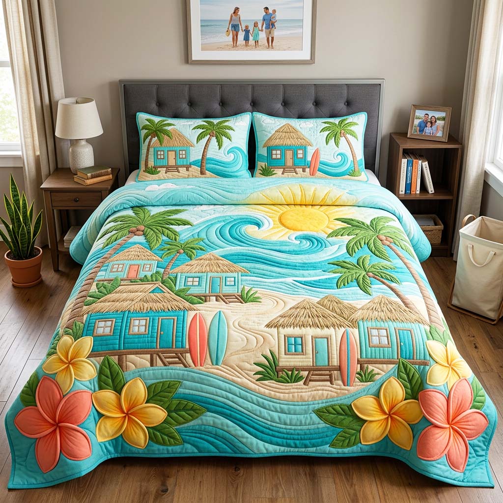 Island Village Quilted Bedding Set Island Village Oasis Gift For Island Village - Tradiviet