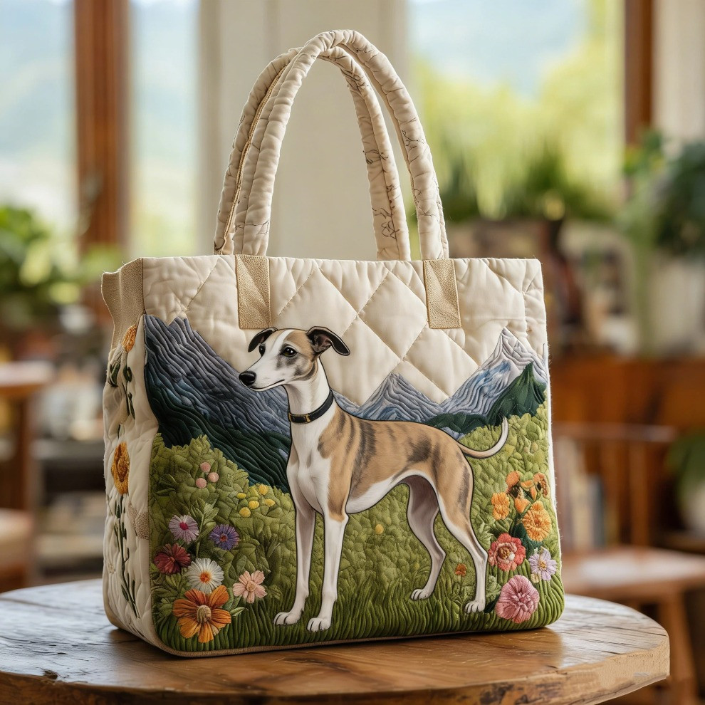 Italian Greyhound Quilted Tote Bag Floral Dog Art Totes Best Gifts For Italian Greyhound Mom - Tradiviet