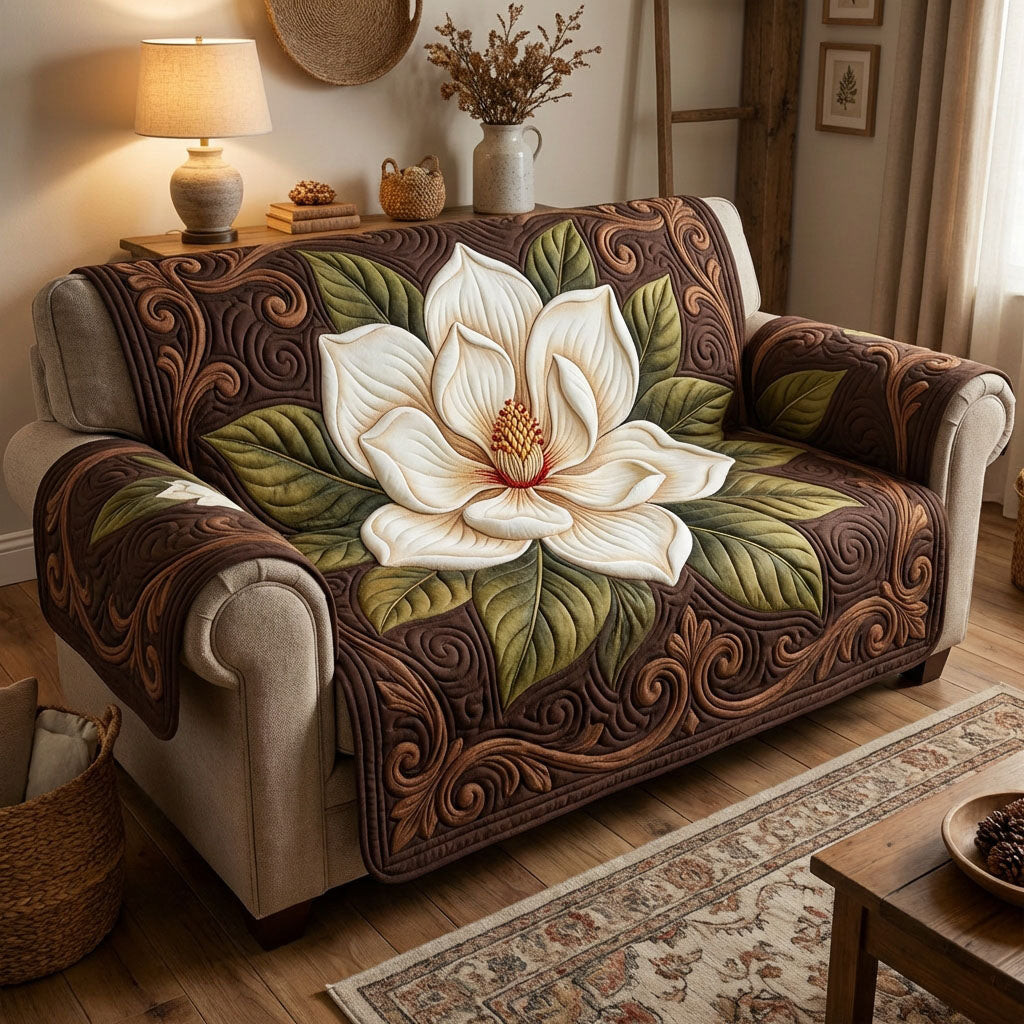 Ivory Magnolia Dream Quilted Sofa Cover Slipcover Couch Covers Special Gifts For Him Her - Tradiviet