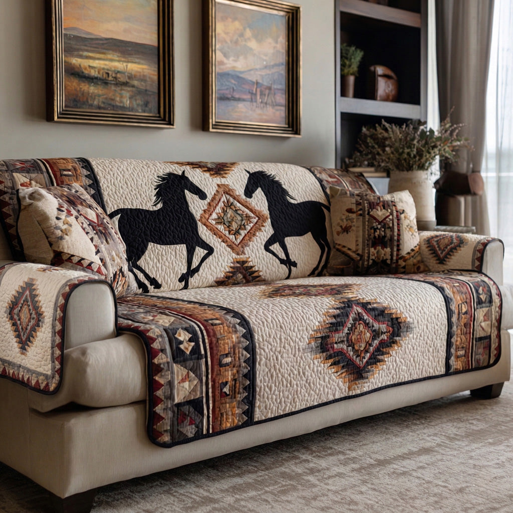 Ivory Western Crest Quilted Sofa Cover Rustic Room Decor Home Gift For Her - Tradiviet