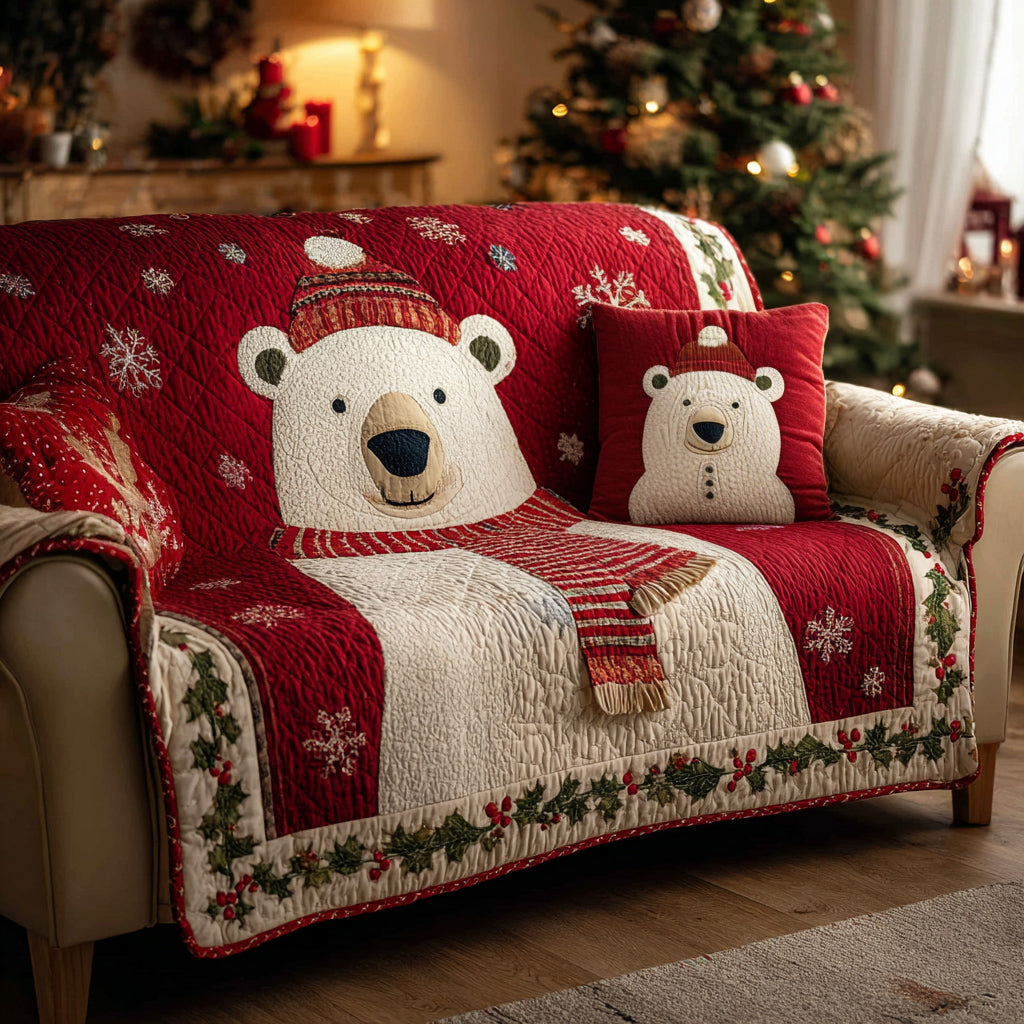 Jolly Bear Quilted Sofa Cover Classic Room Decor Gift For Bear Fan - Tradiviet