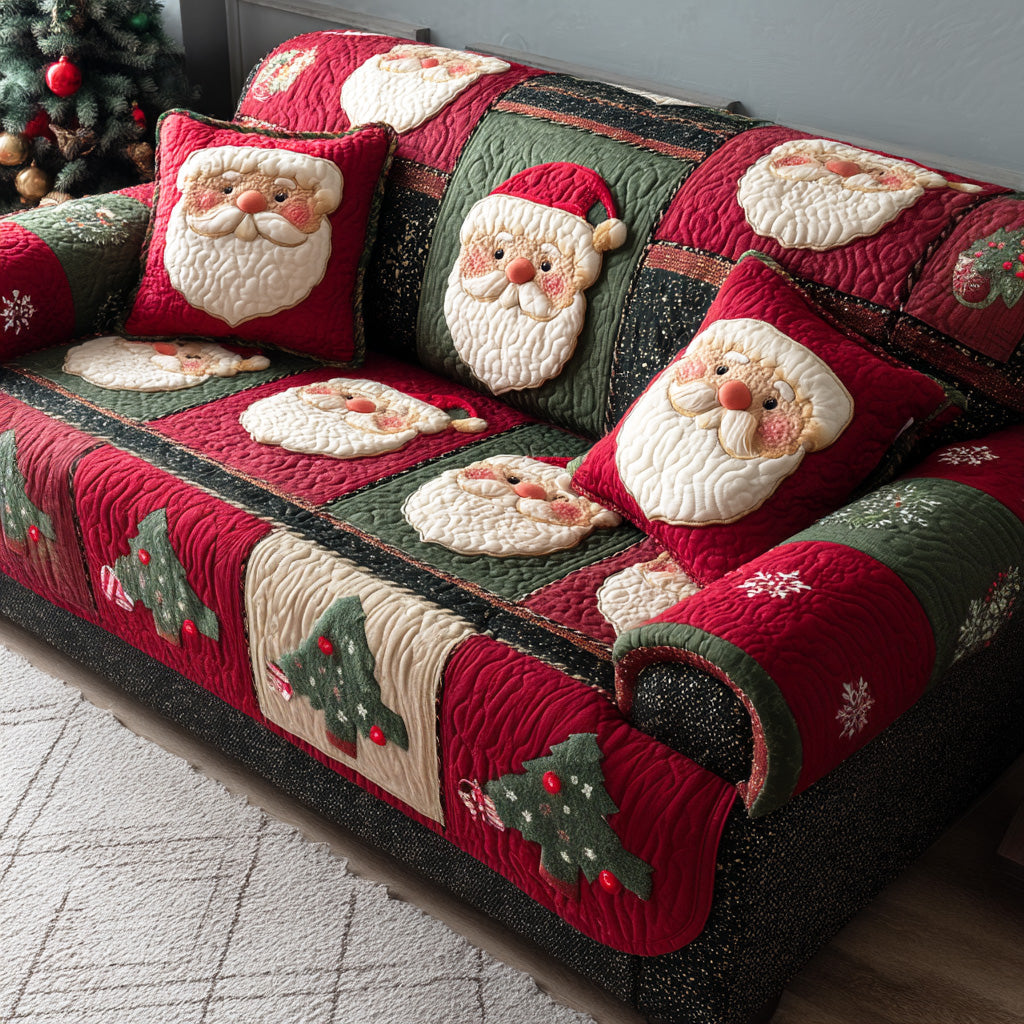 Jolly Claus Quilted Sofa Cover Christmas Decorations Indoor Christmas Gifts For Wife - Tradiviet
