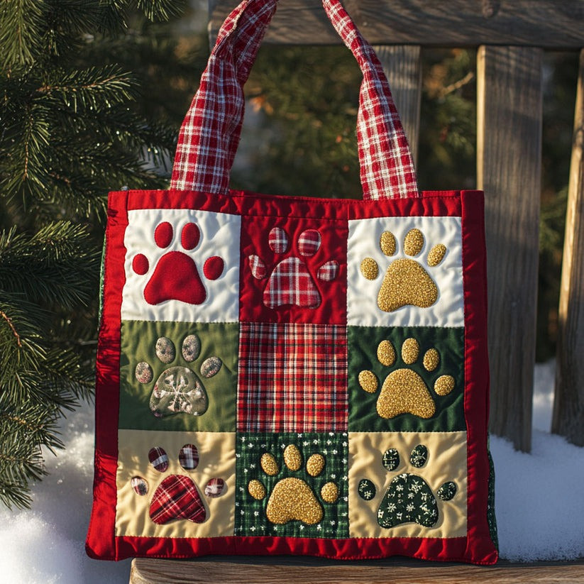 Jolly Dog Paw Season Quilted Tote Bag Christmas Gifts For Dog Lovers - Tradiviet
