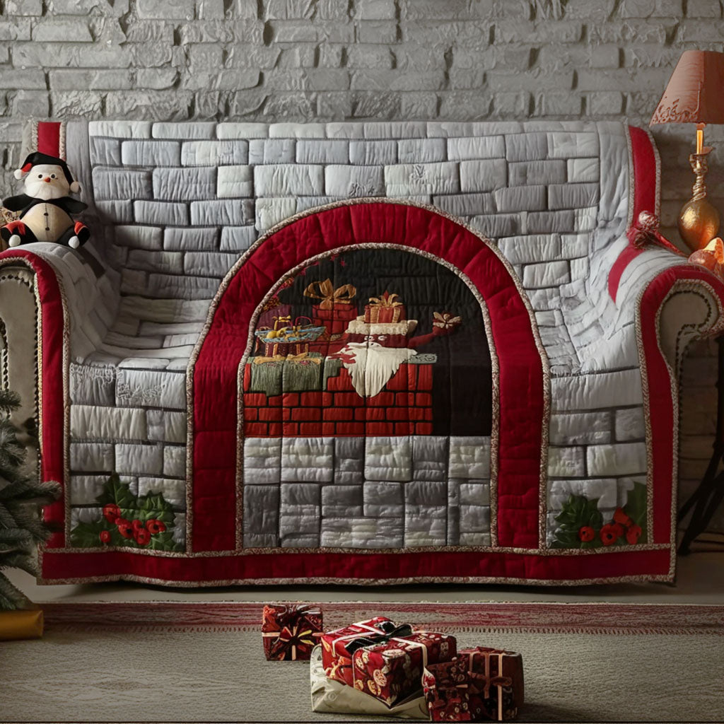 Jolly Fireplace Quilted Sofa Cover Living Room Winter Decor Gifts For Book Worm - Tradiviet