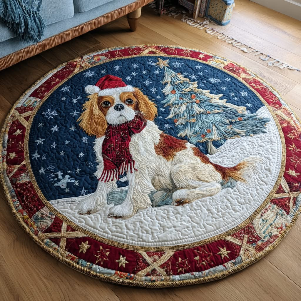Jolly King Charles Christmas Quilted Round Mat Cozy Home Decor Xmas Gift Ideas 2025 - Tradiviet