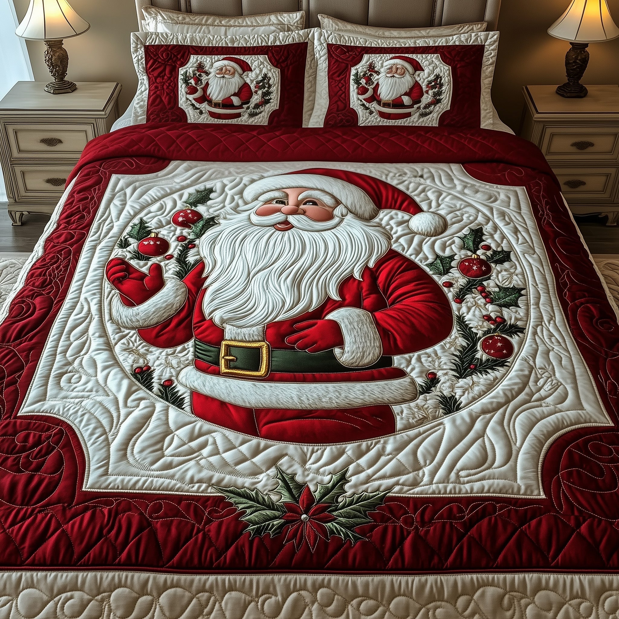 Jolly Santa Quilted Bedding Set Jolly Santa Modern Gift For Jolly - Tradiviet