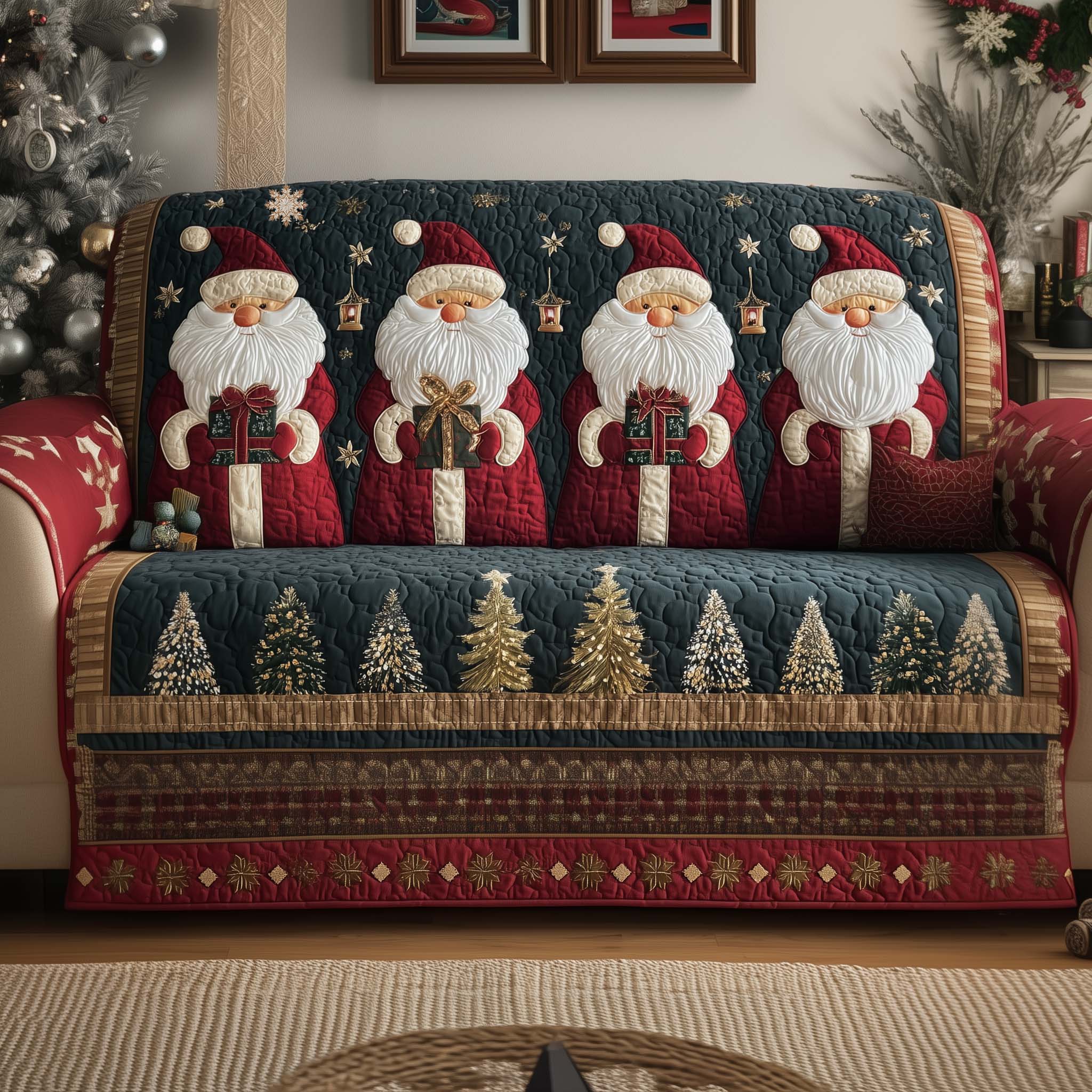 Jolly Santa Quilted Sofa Cover Christmas Home Couch Cover Gift For Home Decorators - Tradiviet