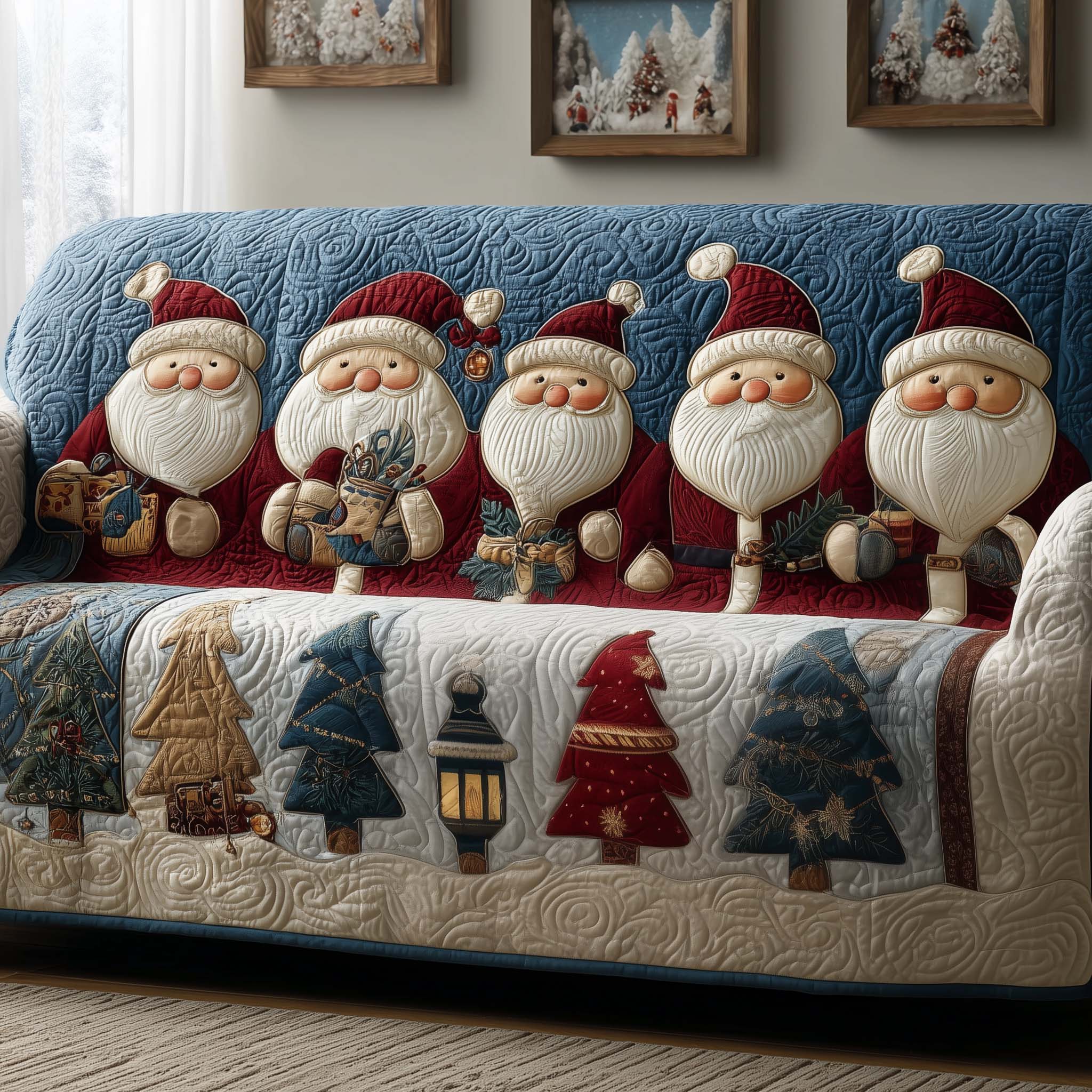 Jolly Santa Quilted Sofa Cover Christmas Home Couch Cover Home Lover Gift Ideas - Tradiviet
