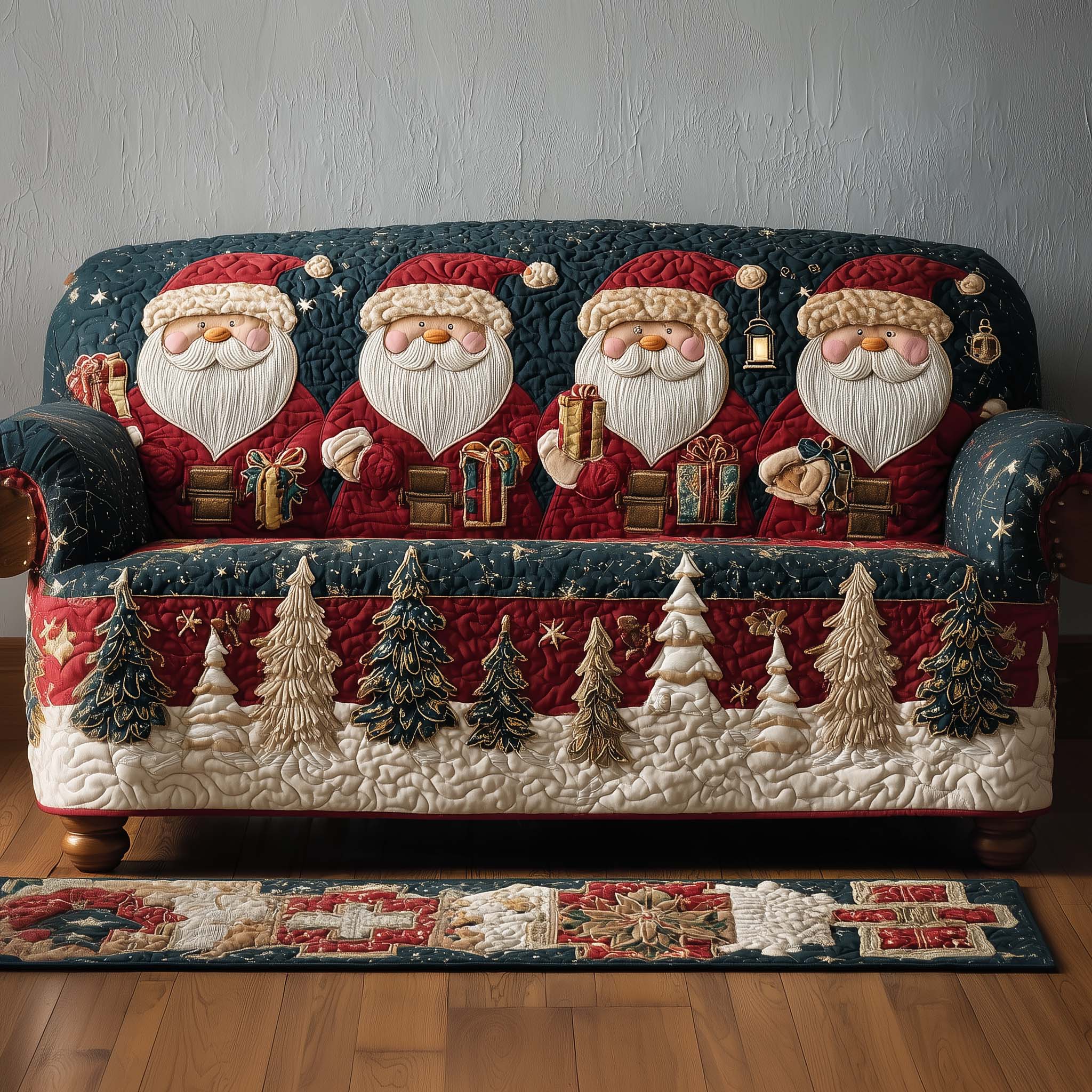 Jolly Santa Quilted Sofa Cover Christmas Home Couch Cover House Lover Gift Ideas - Tradiviet