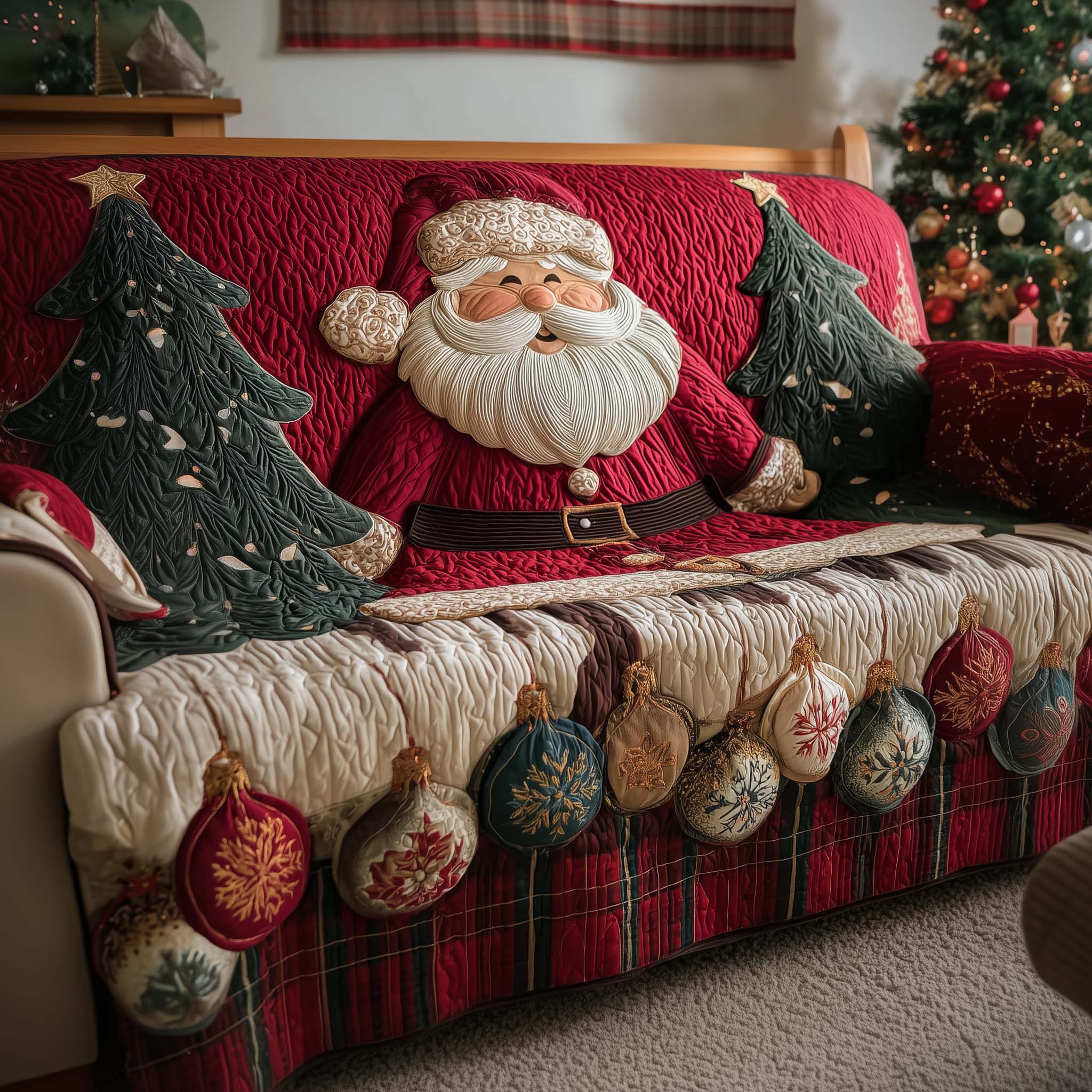 Jolly Santa Quilted Sofa Cover Christmas Home Couch Cover Perfect Housewarming Gift Ideas - Tradiviet