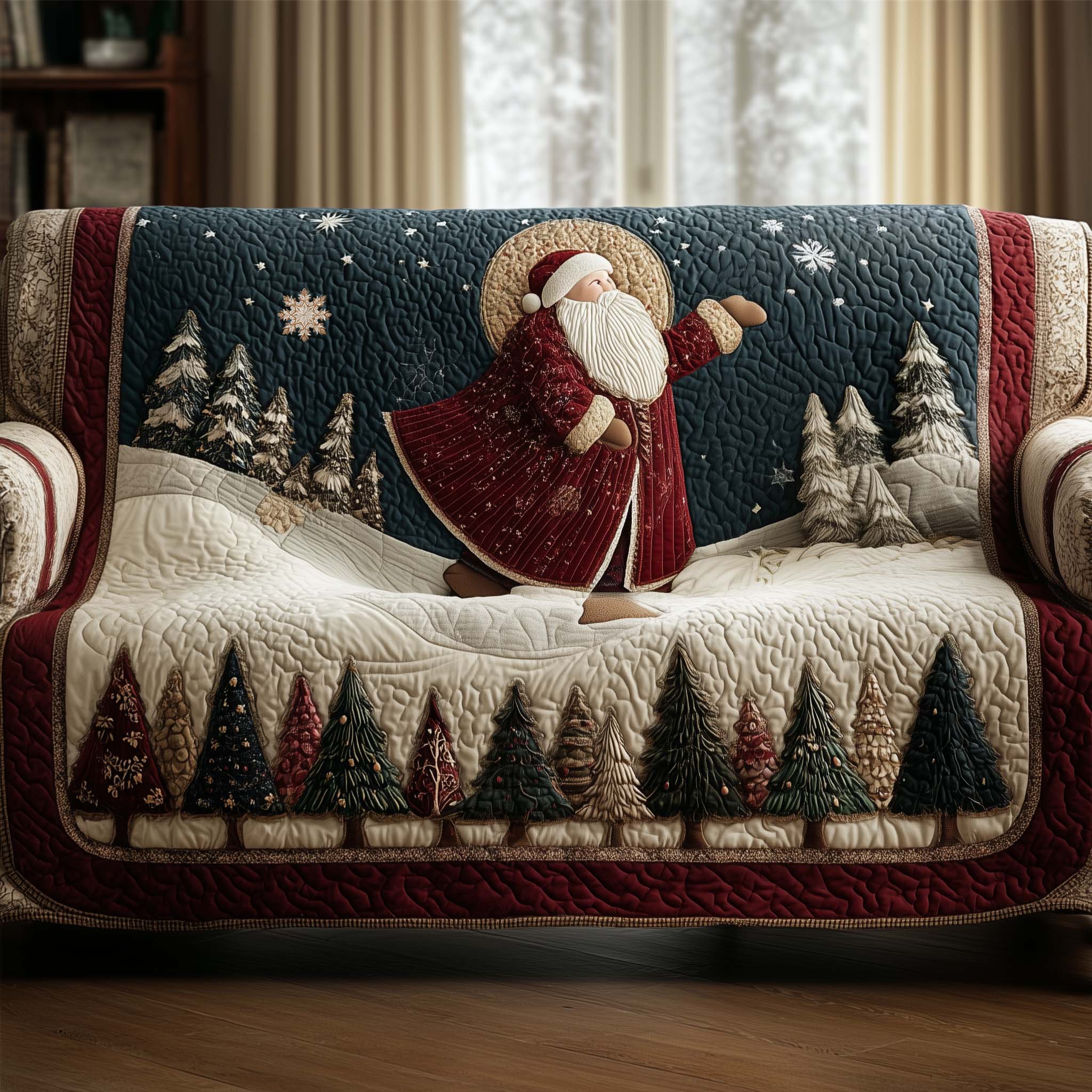 Jolly Santa Quilted Sofa Cover Christmas Home Couch Cover Present For Home Lovers - Tradiviet