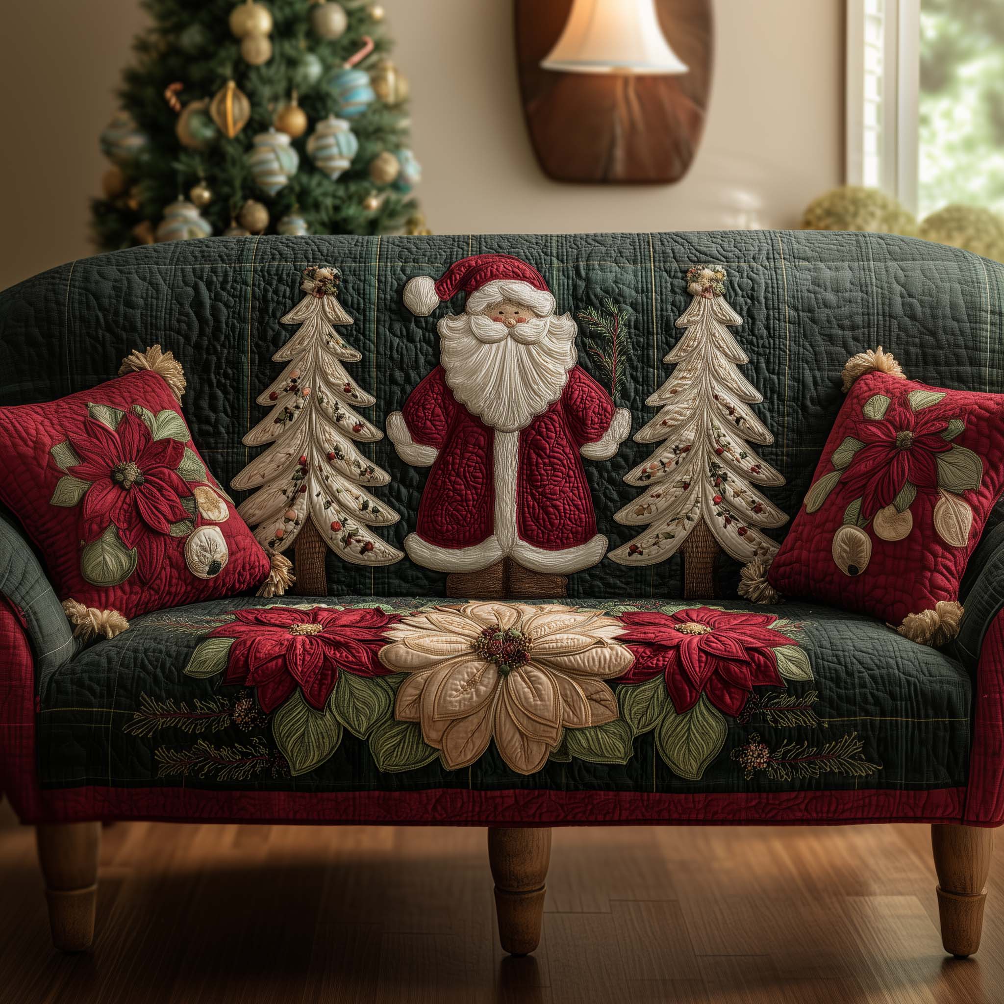 Jolly Santa Quilted Sofa Cover Christmas Home Couch Cover Unique Housewarming Gift Ideas - Tradiviet