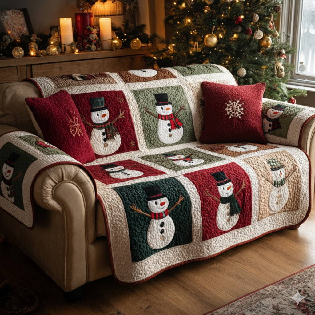 Jolly Snowman Holiday Quilted Sofa Cover Christmas Couch Covers Mother In Law Christmas Gift - Tradiviet