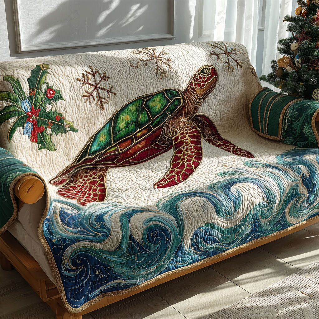Jolly Turtle Beach Quilted Sofa Cover Holiday Living Christmas Decor Sea Turtle Gifts For Him - Tradiviet