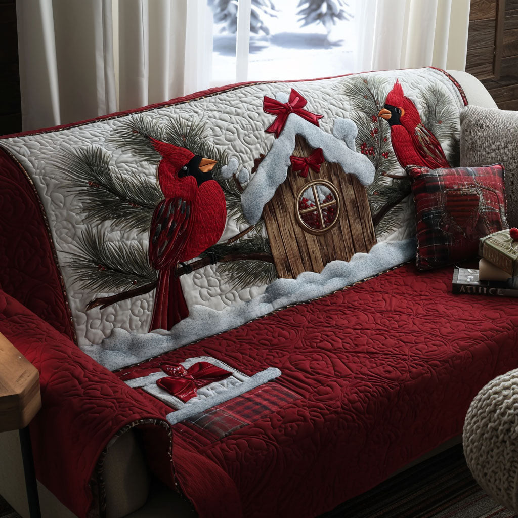 Joyful Cardinals Quilted Sofa Cover Christmas Couch Cover Top Christmas Gifts - Tradiviet