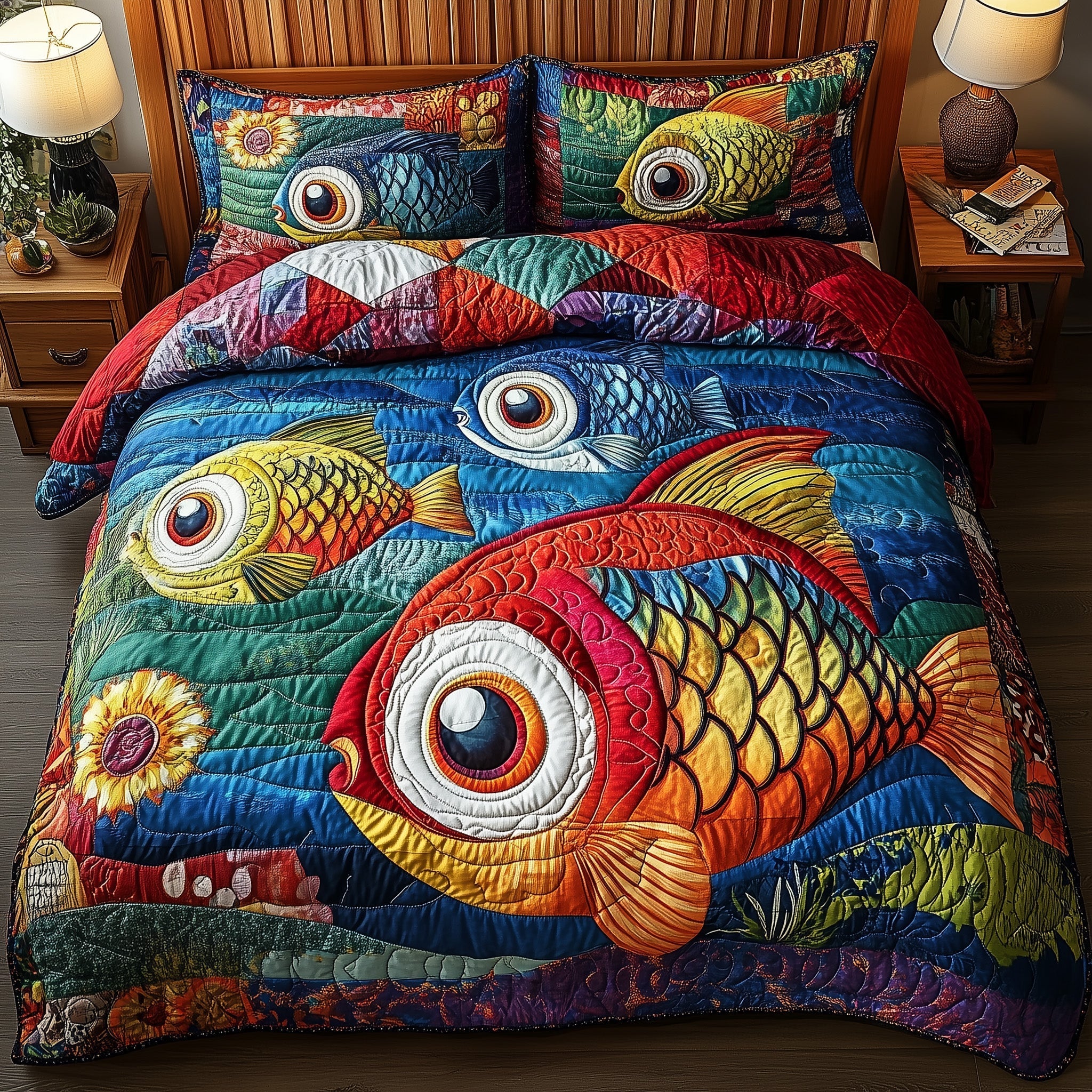 Joyful Fishing Quilted Bedding Set Joyful Fishing Artwork Gift For Fishing Fans - Tradiviet