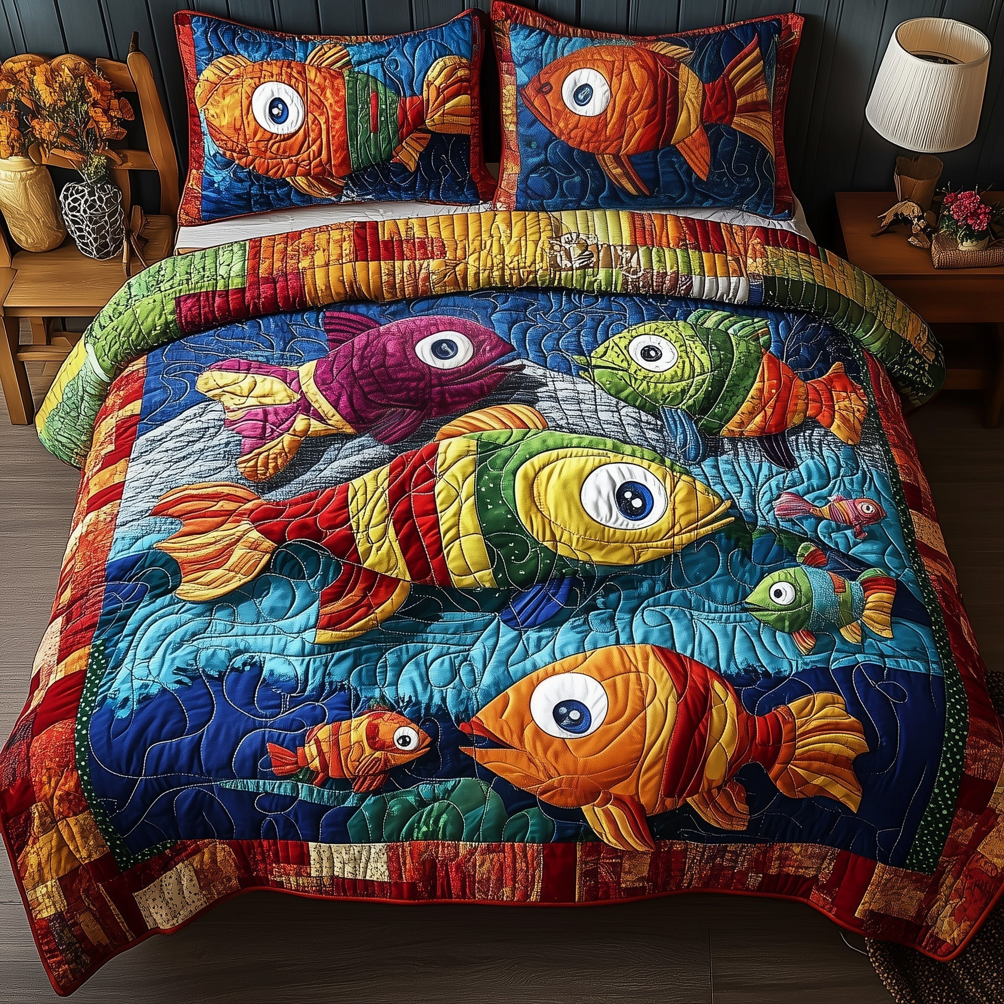Joyful Fishing Quilted Bedding Set Joyful Fishing Essence Gift For Joyful Lovers - Tradiviet