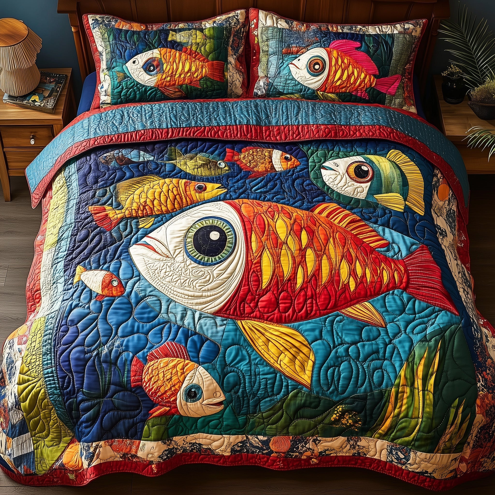 Joyful Fishing Quilted Bedding Set Joyful Fishing Layer Gift For Joyful Friends - Tradiviet