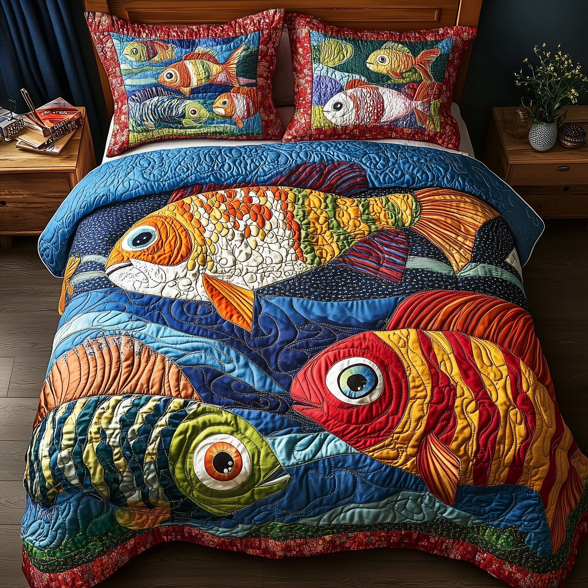 Joyful Fishing Quilted Bedding Set Joyful Fishing Room Gift For Joyful Fans - Tradiviet