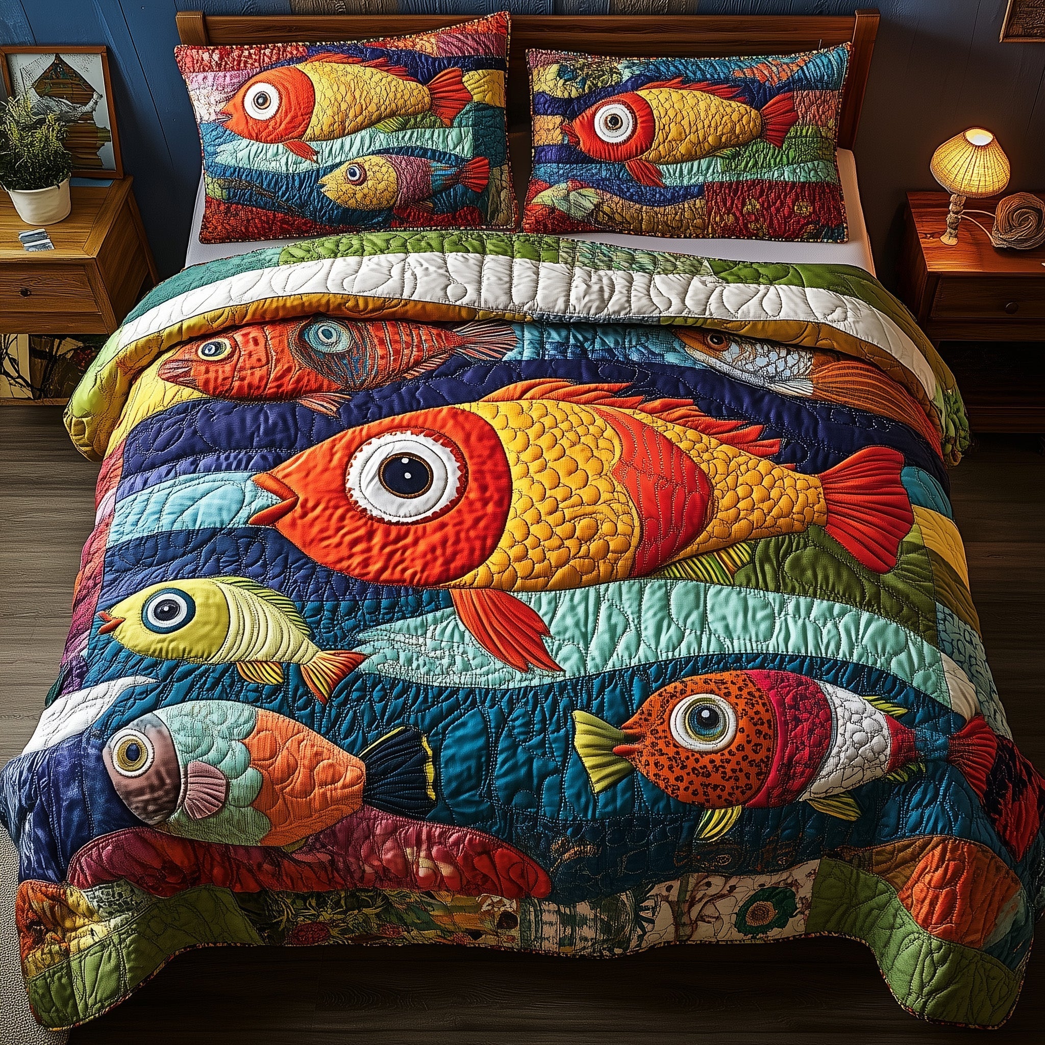 Joyful Fishing Quilted Bedding Set Joyful Fishing Serenity Gift For Fishing Friends - Tradiviet