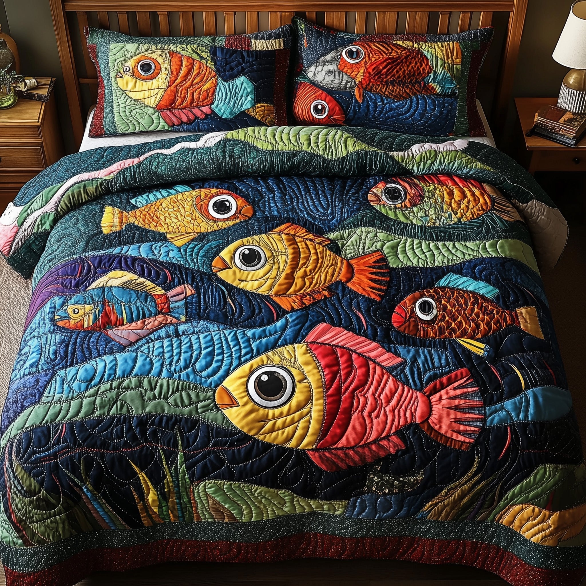 Joyful Fishing Quilted Bedding Set Joyful Fishing Setting Gift For Joyful Fishing - Tradiviet