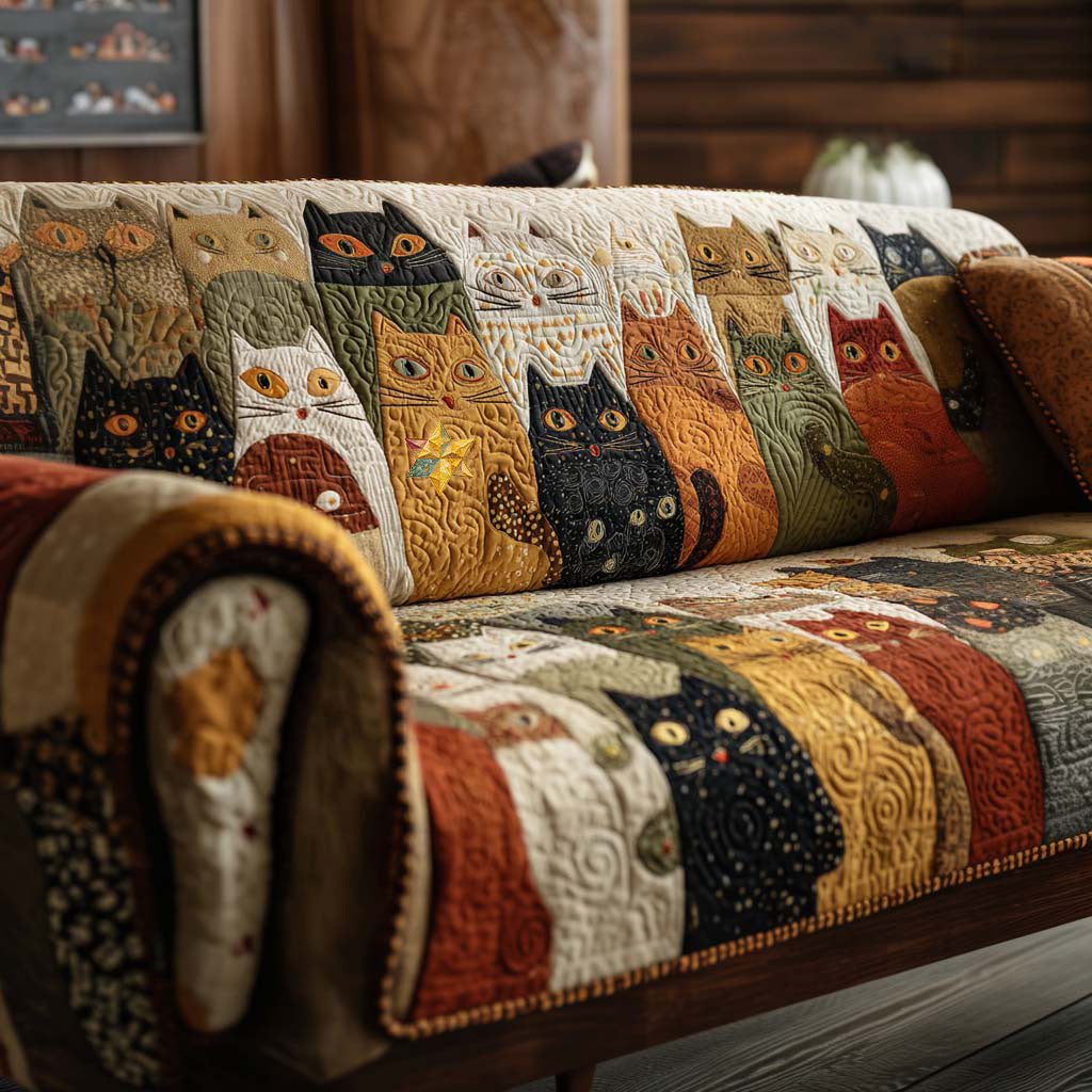 Joyful Kitten Quilted Sofa Cover Trendy Home Style Gifts For Home Decor - Tradiviet