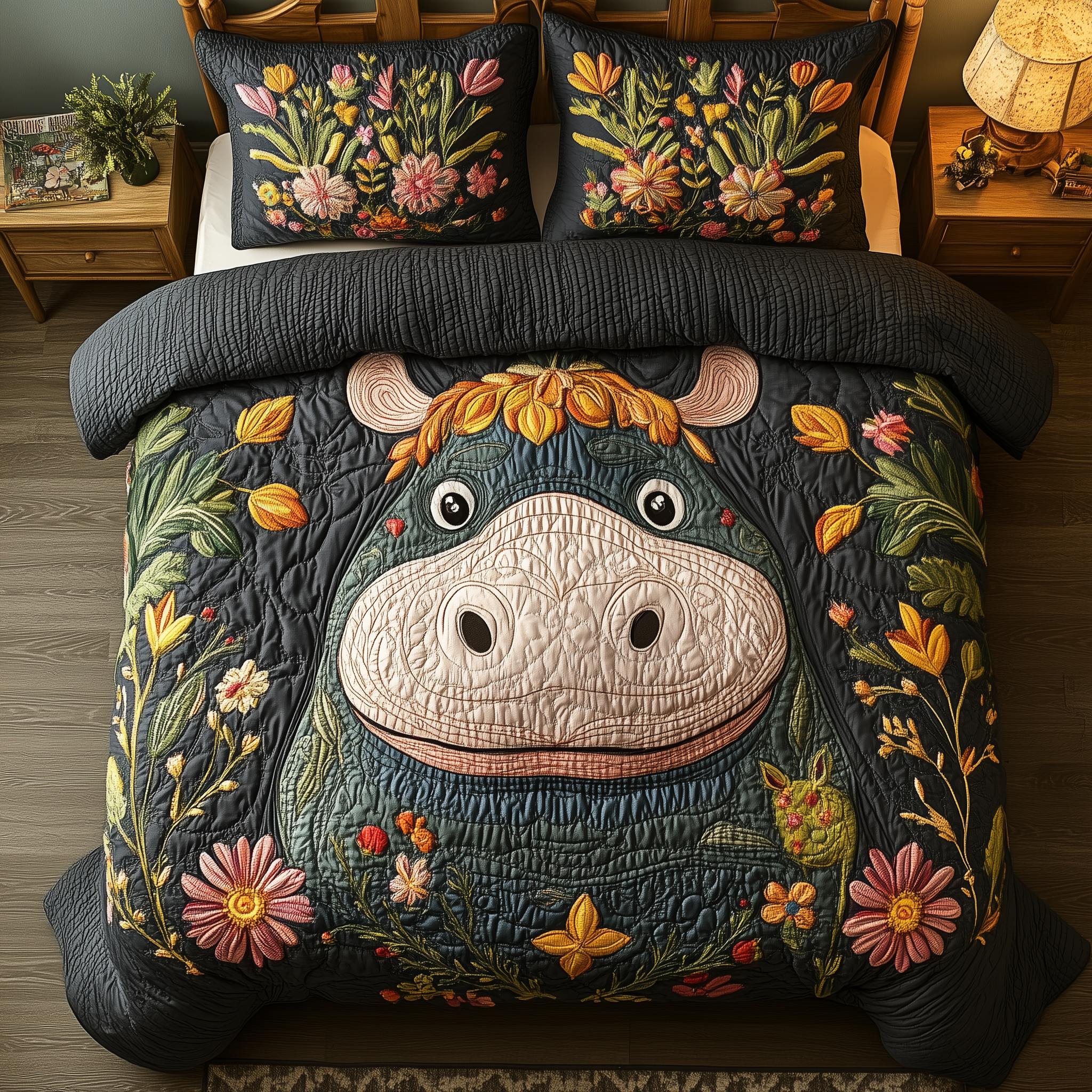 Joyful Meadow Hippo Quilted Bedding Set Joyful Meadow Vision Gift For Joyful Meadow - Tradiviet