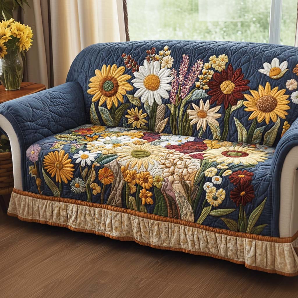 Joyful Petal Quilted Sofa Cover Soft Room Decor Gift For Home Decorators - Tradiviet