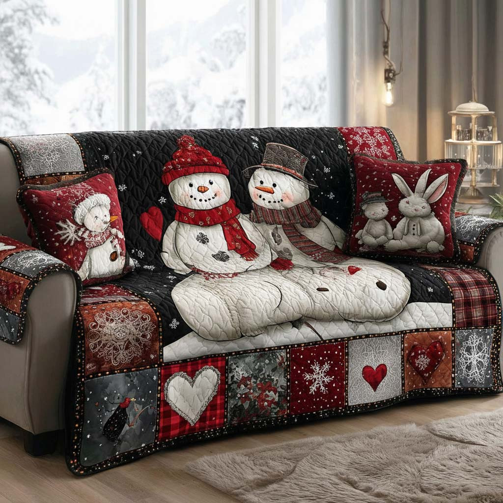 Joyful Snowmen Row Quilted Sofa Cover Christmas Home Decor Family Xmas Gift Ideas - Tradiviet